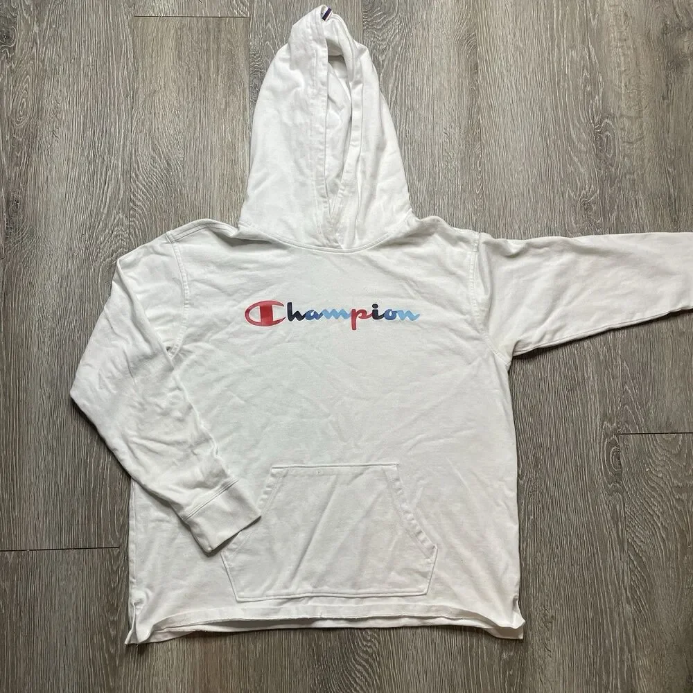 Champion Hoodie Sweater Size (L) Sweatshirt White Colorful Spell Out